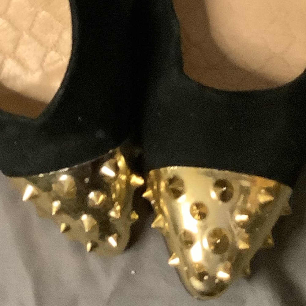 ANTONIO MELANI Black and Gold Spiked Heels